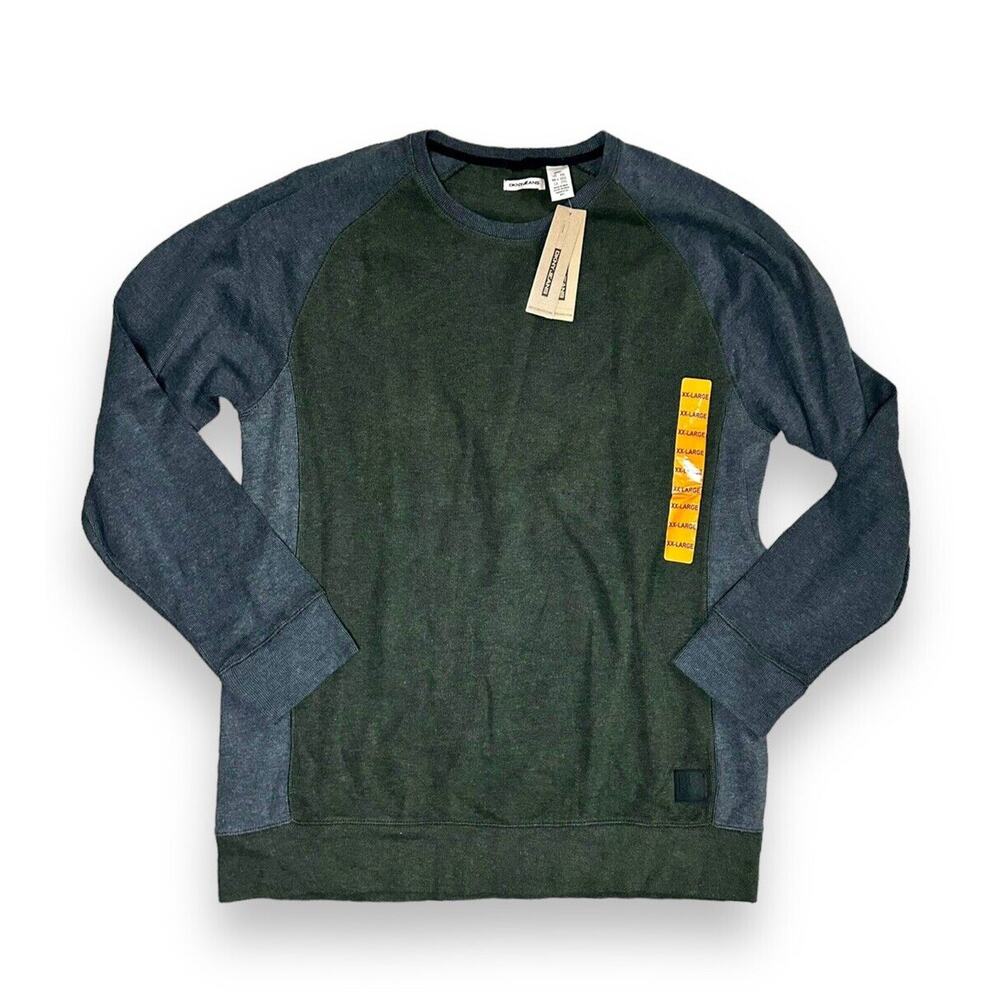 New DKNY Jeans Men's Color Block Sweater Green w/ Gray Long Sleeves XXL NWT